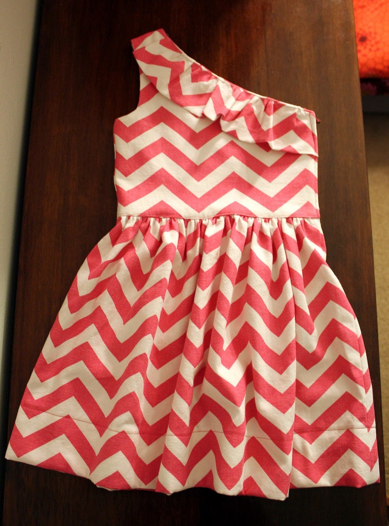 Chevron One Shoulder Dress--Many Colors Available