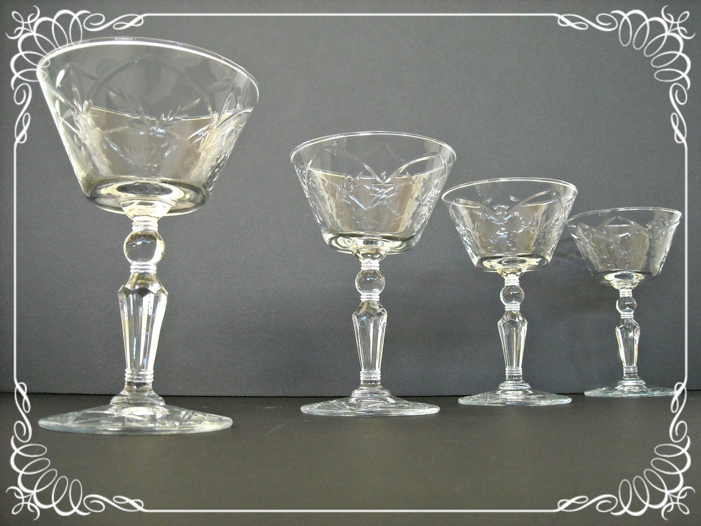 Items similar to Vintage Crystal Wine Glasses Star Of David Base Cut