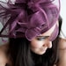 Burgundy Wine Fascinator - "Penny" Mesh Hat Fascinator with Mesh Ribbons and Burgundy Feathers