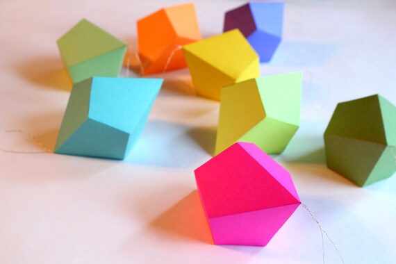 DIY Geometric Paper Ornaments - Set of 8 Cut-and-Fold Paper Polyhedra Templates.