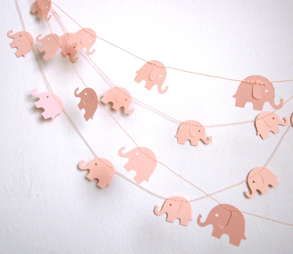 Elephant Garland - Baby Shower Garland - Baby Room Decoration -  Paper Garland - Baby Pink Elephants