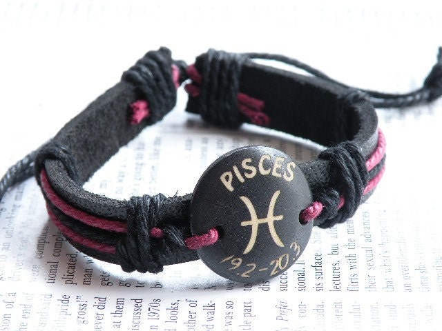 Unique handmade cow bone with Pisces constellatio totem rope leather bracelet hand chain B37- jewelry with vintage style