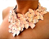 Bib Statement Necklace in Cream with Pearls and  Butterflies