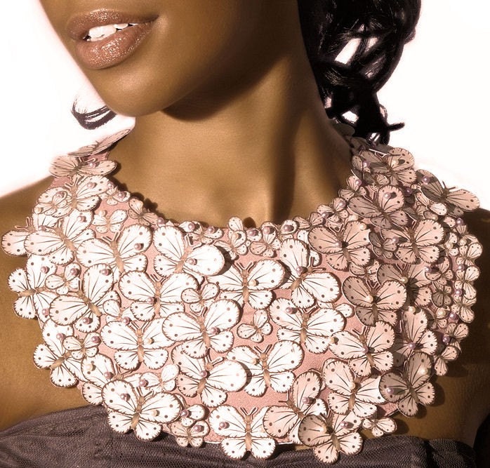 Bridal Wedding Butterfly Bib Necklace in Gorgeous Pink