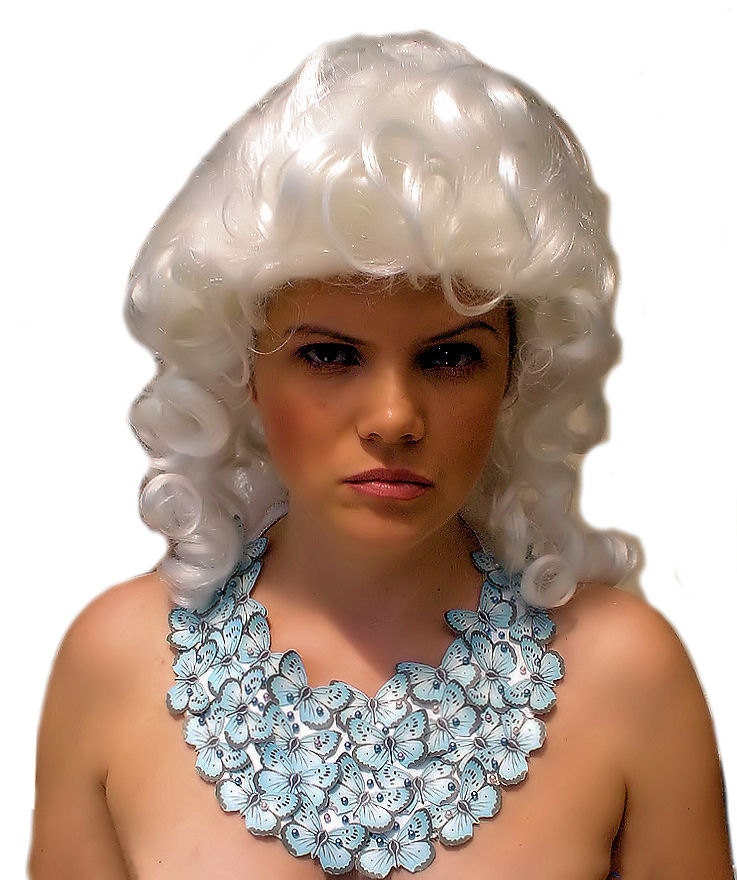 Blue Butterfly Bib Statement Necklace with pearls
