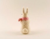 Needle Felted Miniature Bunny Rabbit Ivory with Pink Scarf