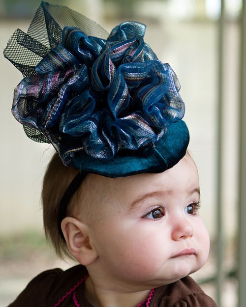 Upscaled Baby Couture Fascinator Hat, Dark Blue and Forest Green