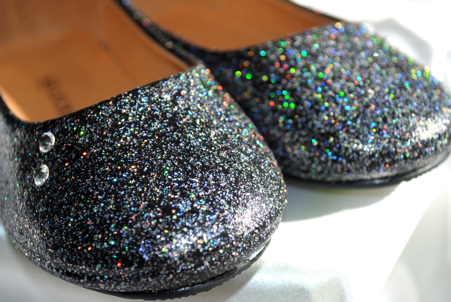 Toddler Glitter Ballet Flat Shoes - Black and Silver