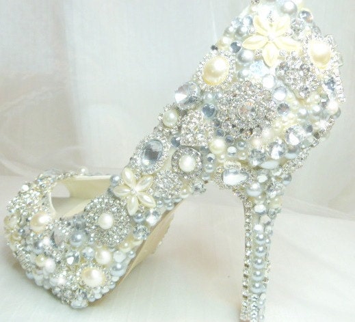 Cinderella's Wish peep toes... crystal, glass and pearl embellished wedding and party shoes