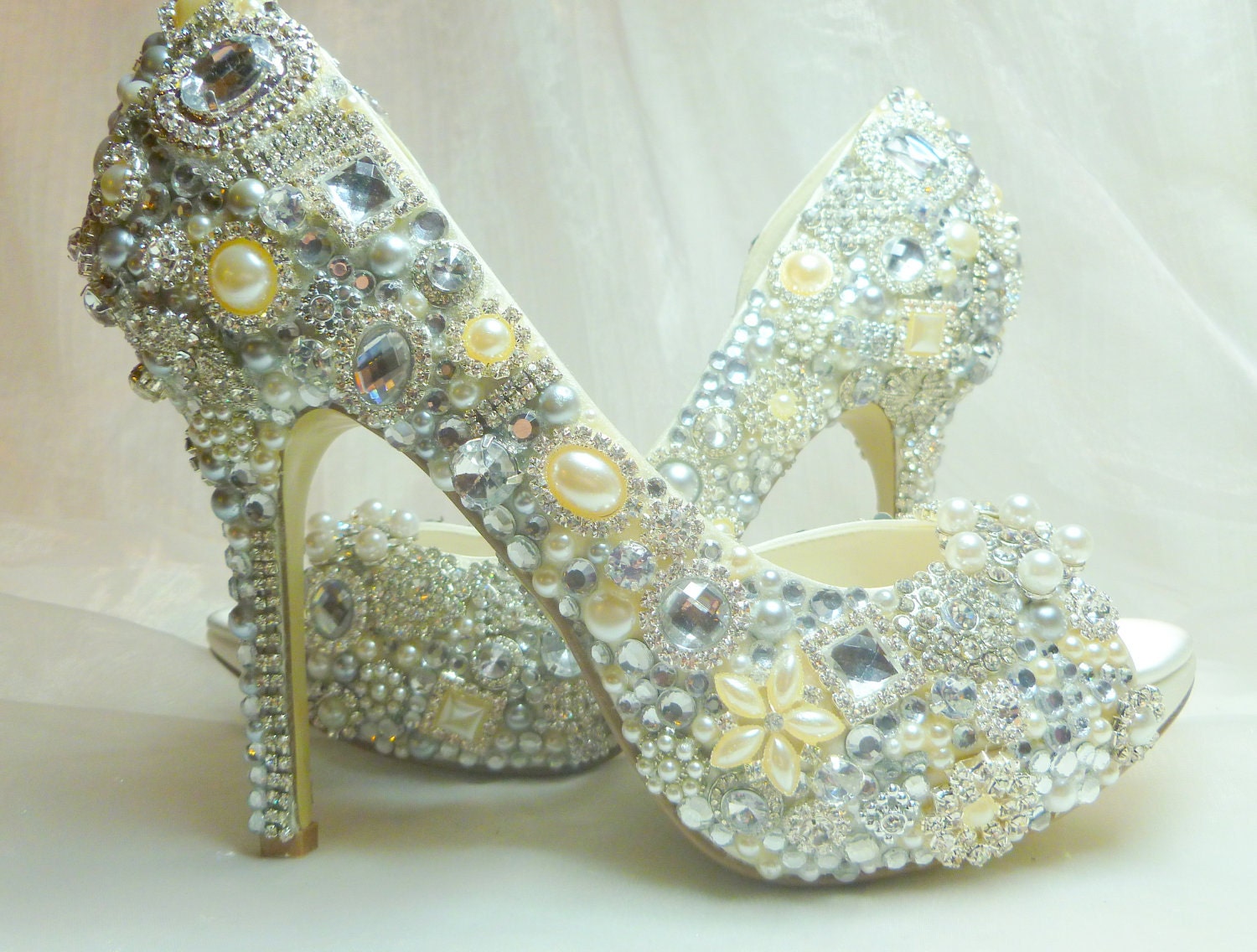 Cinderella's Wish peep toes... crystal, glass and pearl embellished wedding and party shoes