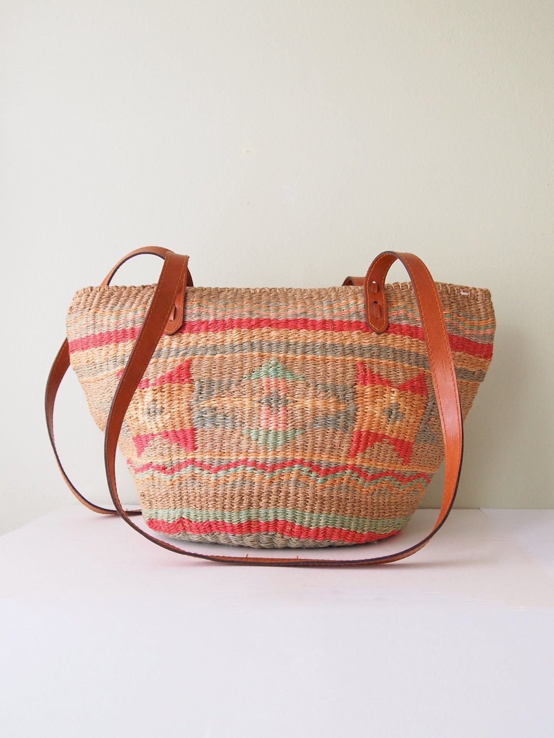 Vintage Woven Market Bag // Southwestern Print Sisal Bag