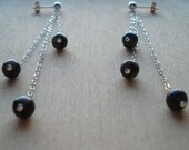 Earrings Grey Black Labradorite Beads Dangle Sterling Silver Chain Earring Posts Simple Modern Minimalist Gray Chain