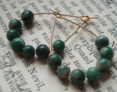Elegant Golden Tear Drops, Gold Plated Earrings with Round, Green Tree Agate Beads