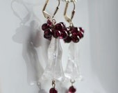 Garnet Earrings January Birthday Birthstone Garnet Quartz Flower Earrings Brides Bridesmaids Formal Occassions Prom Graduation