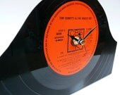 TONY BENNETT Clock Handmade from Recycled Vinyl Record "Greatest Hits" Orange and Black