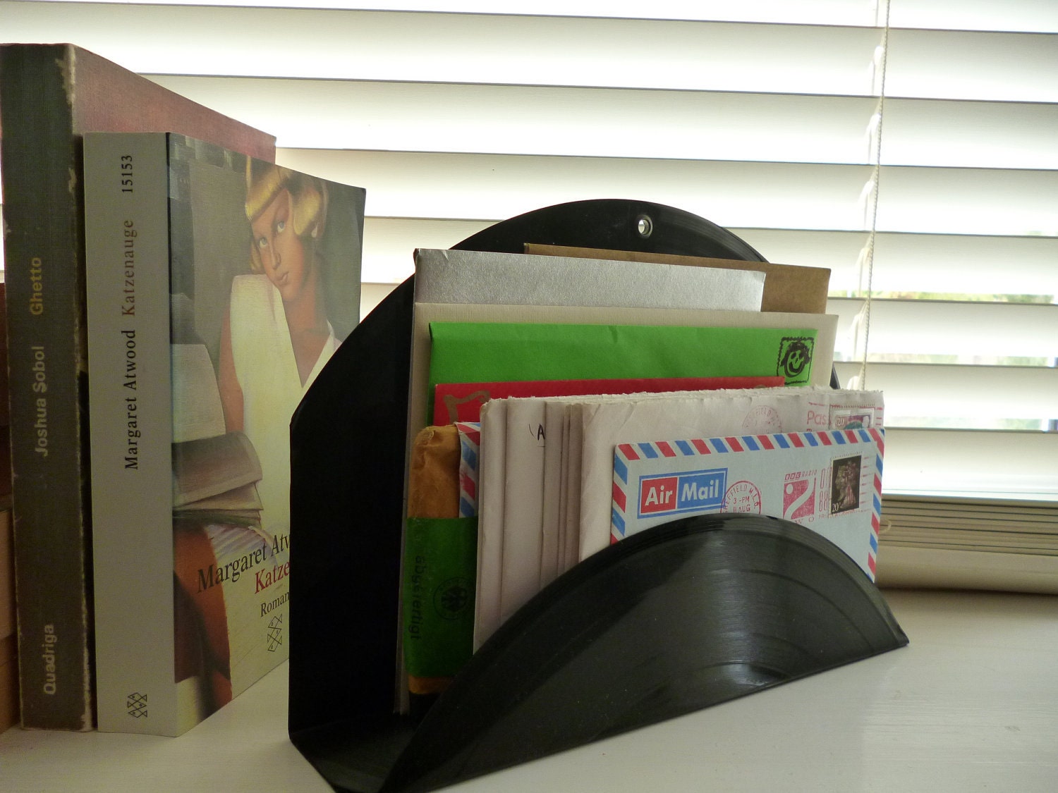 Letter Rack Magazine Holder Record Desk Tidy Handmade From Vintage Recycled Record