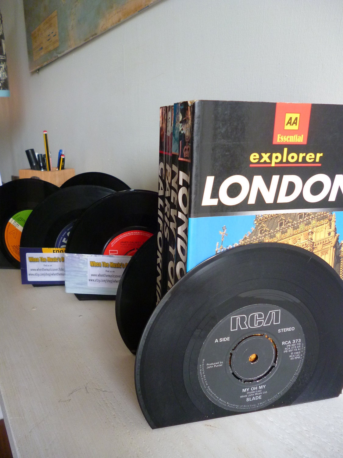 Record Bookends 60s 70s 80s Music Handmade from Vintage Vinyl Records