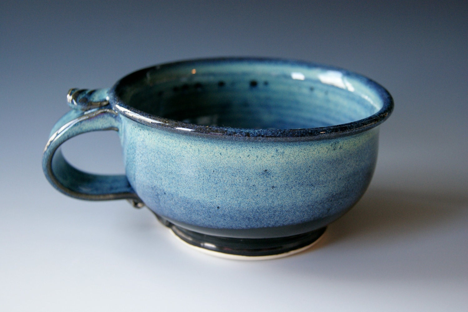 SALE - Pottery Soup Mug / Cappuccino Mug / Coffee Mug / Ice Cream Bowl in Glossy Black and Frosty Cobalt Blue by Hope Fregerio