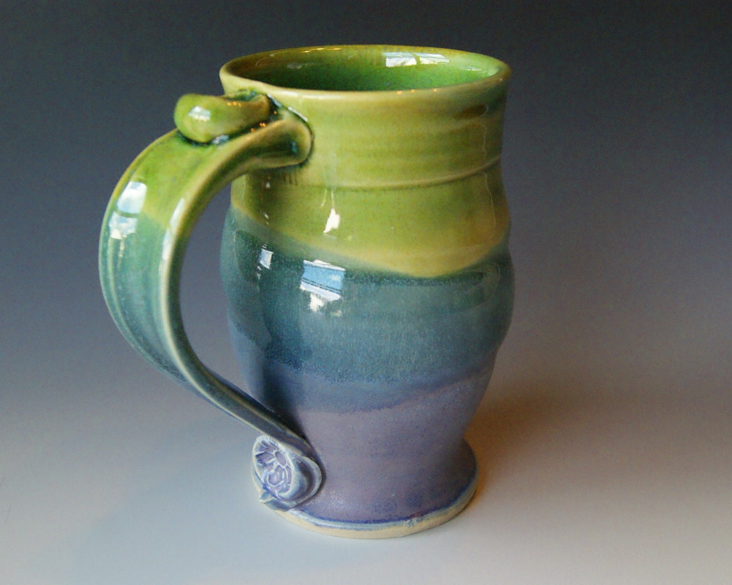 Pottery Coffee Mug / Handmade Wheel Thrown Pottery Ceramic Clay / Lavender Blue and Green