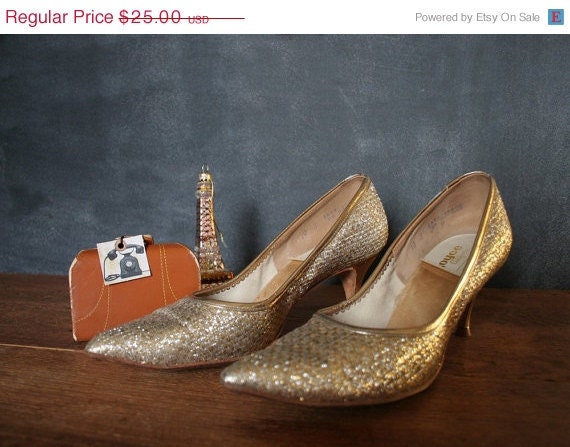 New Years SALE Vintage Glittery Gold and Silver Metallic Holiday High Heels Joyce California