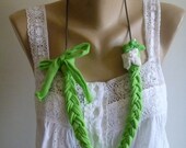 Fiber Necklace with Flowers- Lime & Green