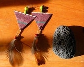 Mexican Blanket - Acai - Feather- Triangle - Geometric - Maroon Earrings