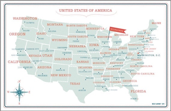 USA Customized Map - Stripe Pattern