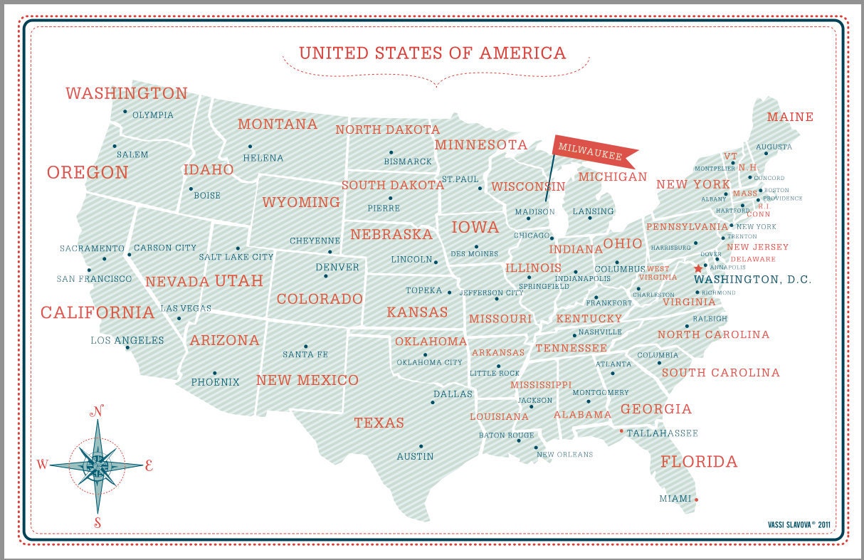 USA Customized Map - Stripe Pattern
