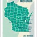 Wisconsin Map Poster in Turquoise- Vintage Style Poster 11x17