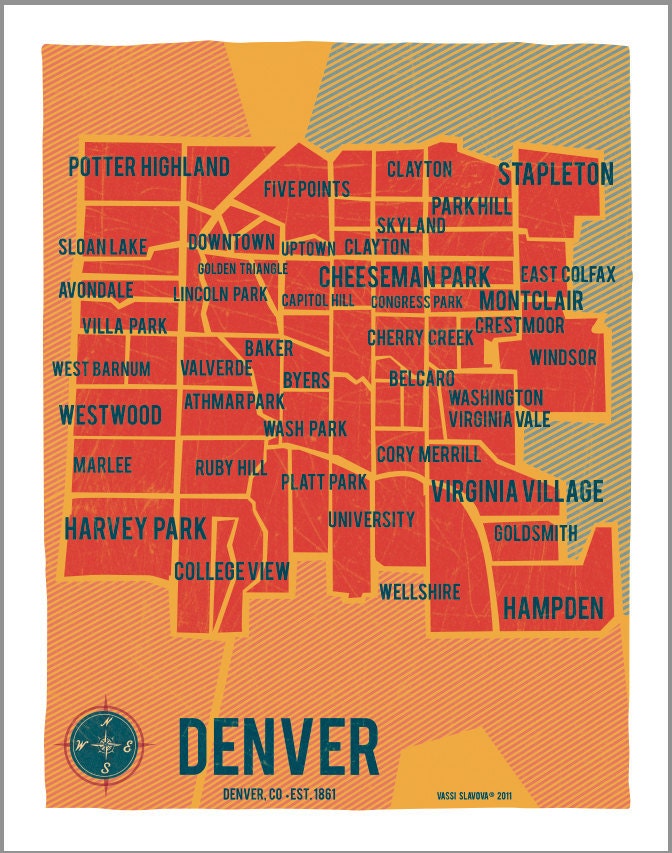 Denver Map- Vintage Style Print