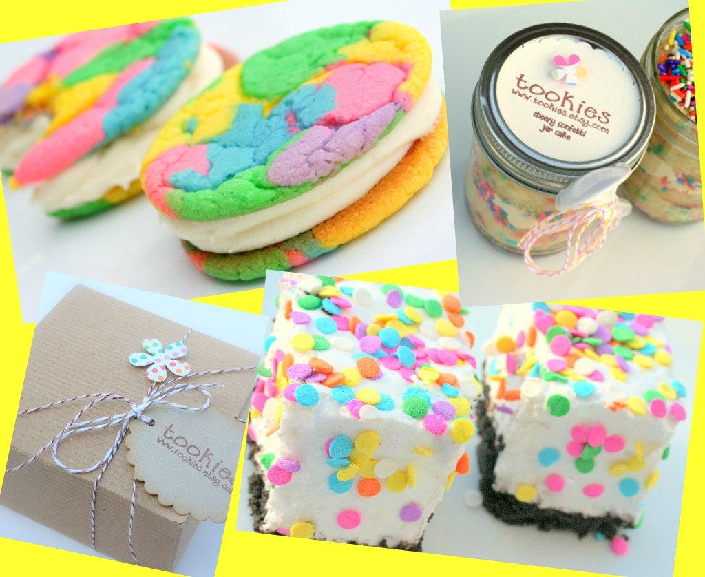 Celebration Sampler - 2 Jar Cakes- 2 Jumbo Gourmet Marshmallows - 4 Mini Cookie-wiches