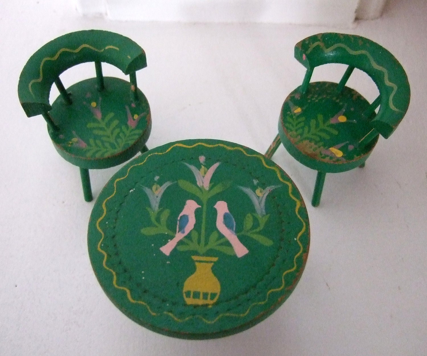 Doll House Furniture Green Chairs and Table