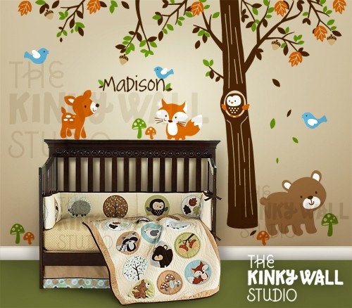 Children Wall Decal Wall Sticker tree decal - Forest Friends with custom name nursery decal - KK116