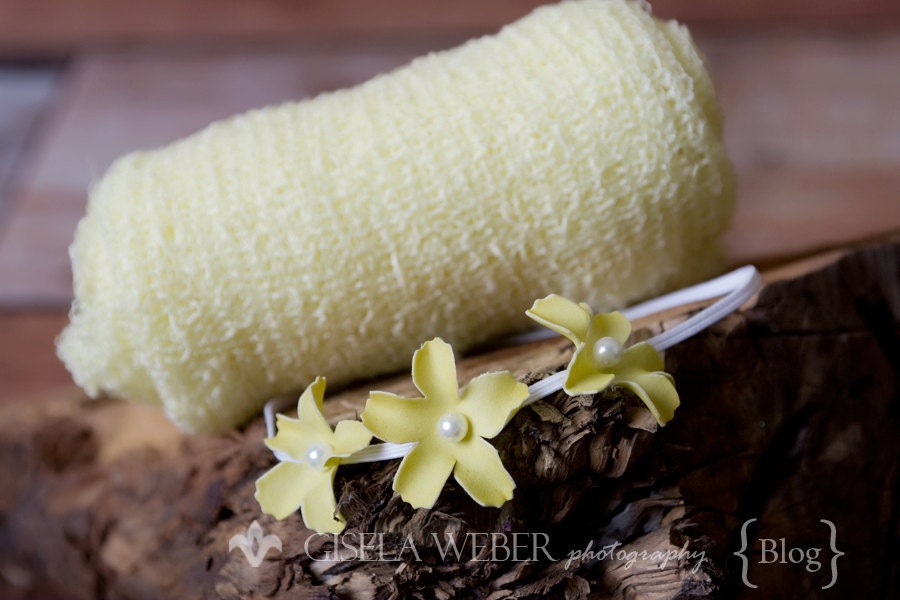 Newborn Photograhpy Prop, Yellow Stretch Newborn Knit Wrap, Baby Wrap, Newborn Prop, Baby Headband