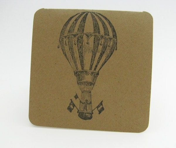 6 Handstamped Mini Notecards, Hot Air Balloon Notecards, Mini notecards