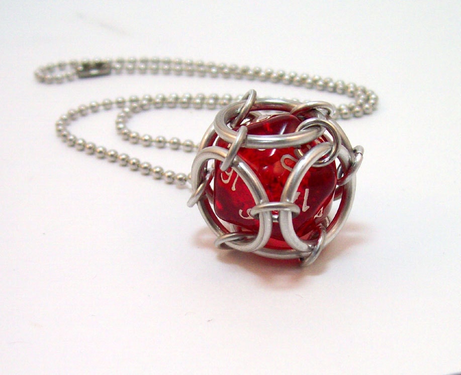 Dungeons and dragons, necklace, chainmaille, dice jewelry, D20, geeky