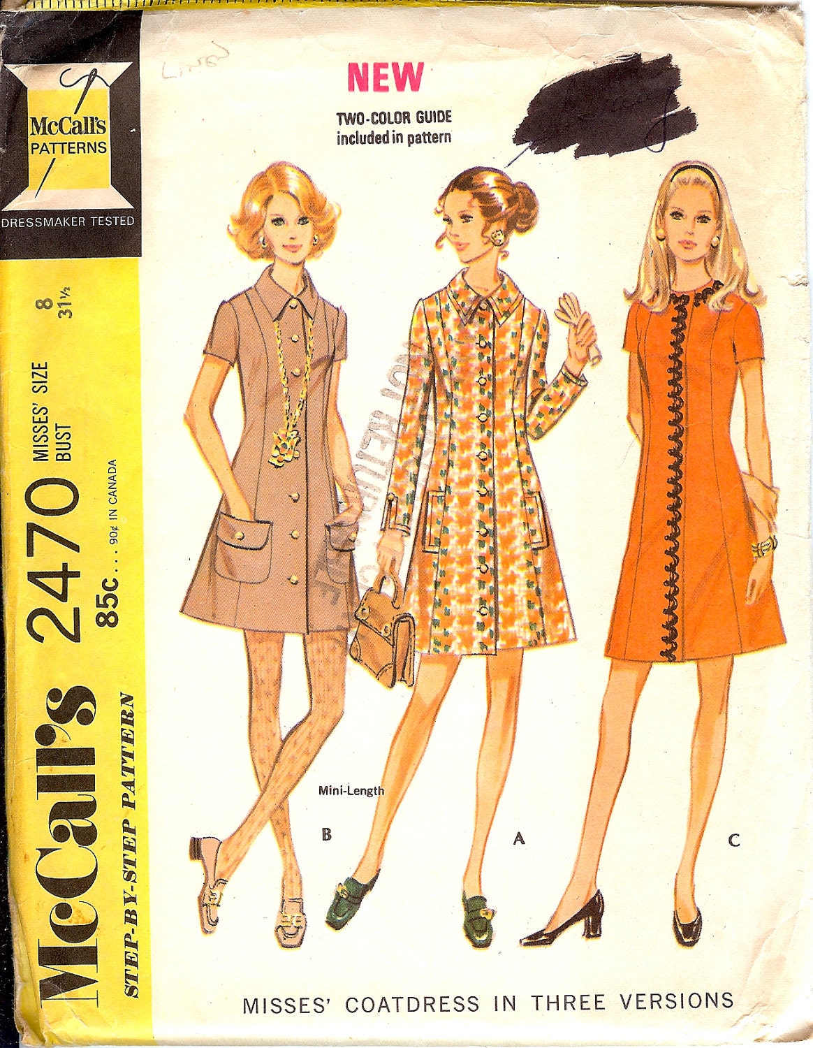 Dress Pattern McCall's 2470  Size 8 Bust 31 1/2  FREE SHIPPING