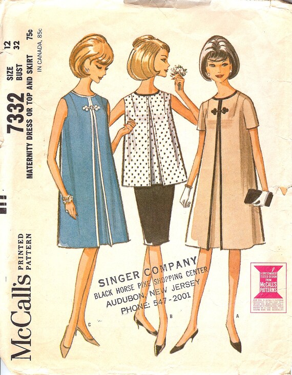Maternity Dress, Shirt, & Skirt Pattern McCalls 7332 Size 12 Bust 32 Vintage FREE SHIPPING