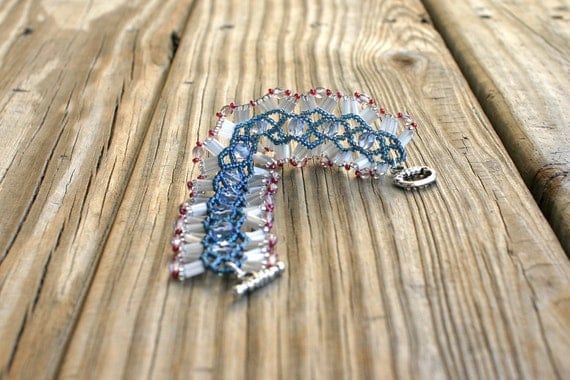 Photo: Laced Ruffle Beaded Blue Cuff by andreaturinijewelry