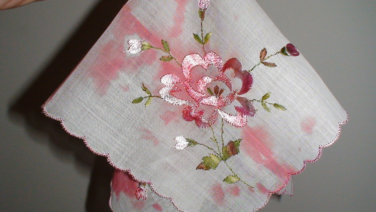 Vintage Floral Cotton Scalloped Handkerchief, Hankie, Hanky--Treasury Item