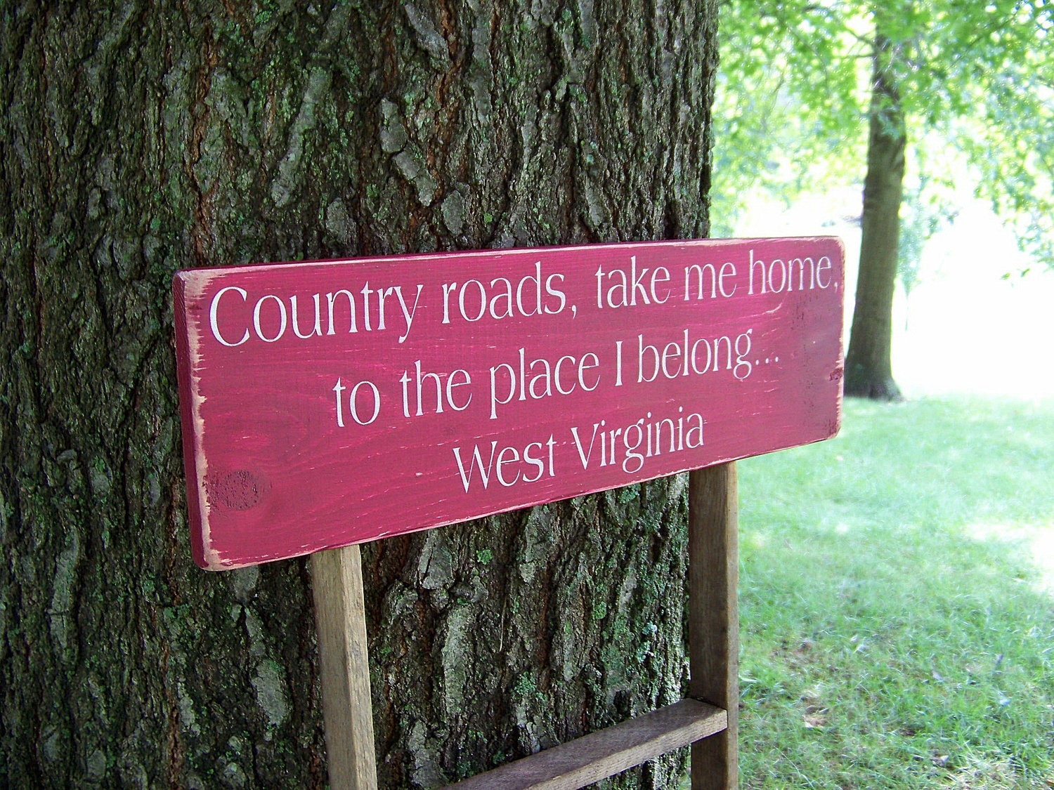 Wood Sign Distressed Country Roads Take Me Home West Virginia