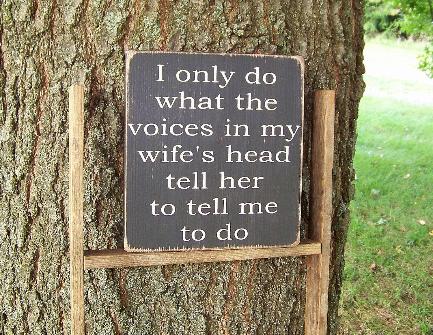 Wood Sign Funny I only do what the voices in my wife's head tell her to tell me to do