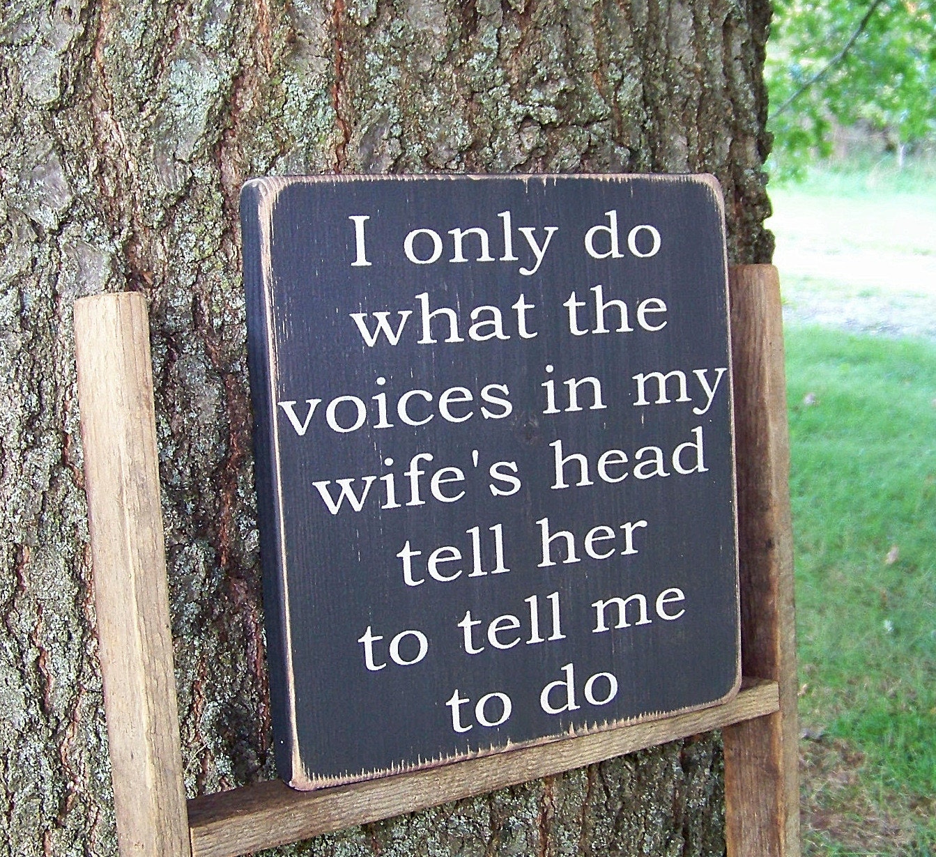 Wood Sign Funny I only do what the voices in my wife's head tell her to tell me to do