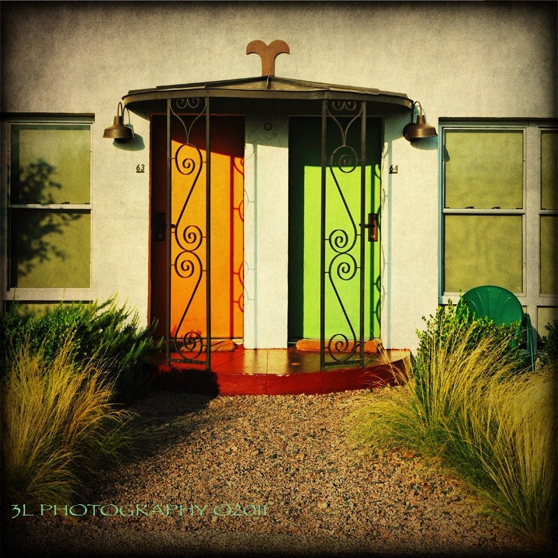 Fine Art Photography Print-Doors Green Orange Hotel-Home Decor-Rustic Wall Art