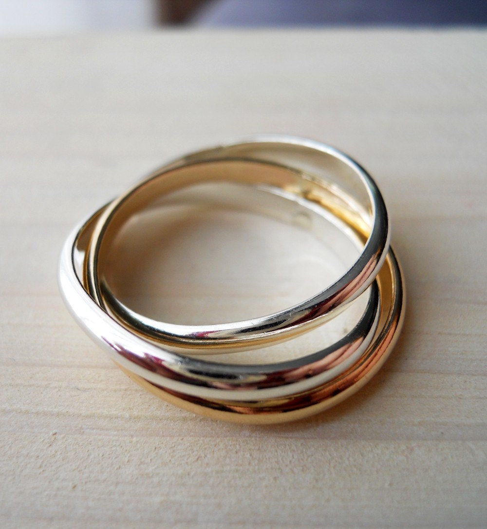 2.5mm Rolling Trio Trinity Ring Sterling Silver 14K Gold Filled Mix