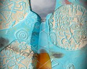 Sea Glass Serving Fork made with Recycled Bottle "Tumbled Island Glass"  in Oyster Bay color combo. Dishwasher Safe. Stainless Steel.