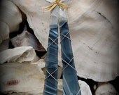 Sea Glass Salad Server made with Recycled Bottle "Tumbled Island Glass"  in Black and White Stripes. Dishwasher Safe Stainless