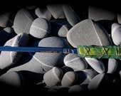 Sea Glass Letter Opener made with Recycled Bottle "Tumbled Island Glass"  in Grass Green. Stainless Steel.