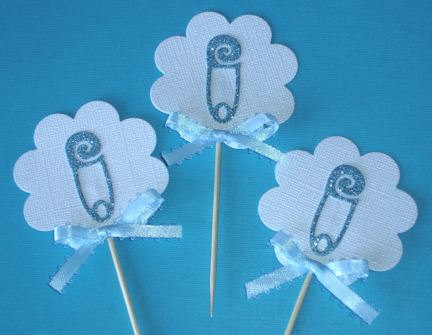12 Blue Baby Rattle Cupcake Toppers... baby shower, boy, ribbon, bow