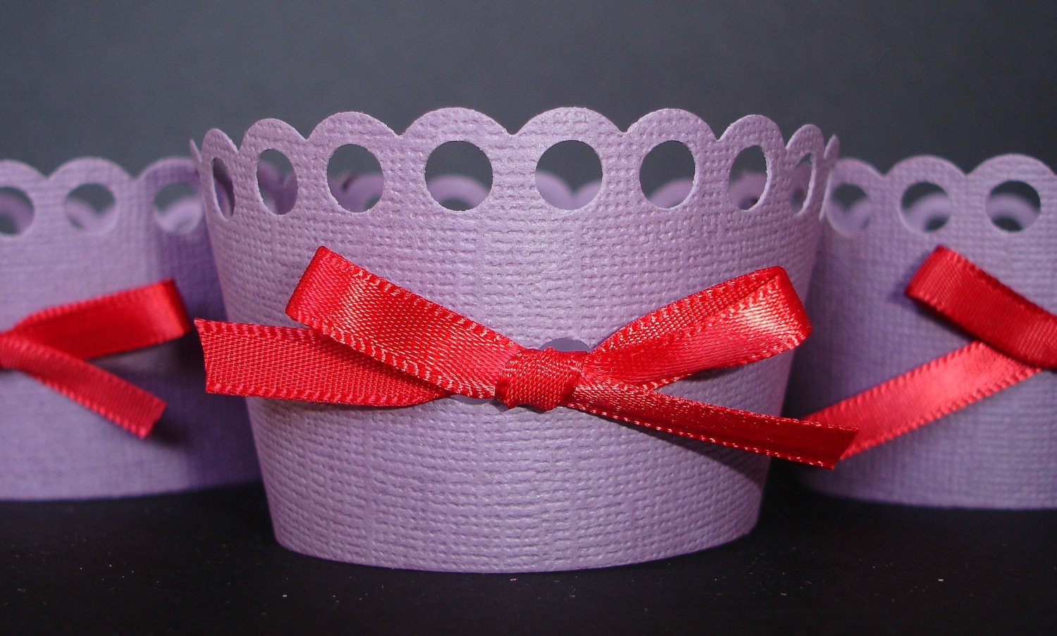 12 Dusty Lavender and Red Cupcake Wraps.... holder, birthday, party, wedding bridal, shower, baby, purple